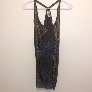2/$15 Small Miss Me Unplugged Gray Brown Beaded Leopard Print Sleeveless Blouse